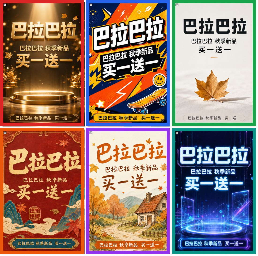 商艺AI工作台：一份文案一次生成 12 种风格拼版